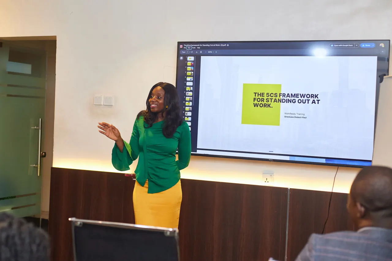 A facilitator presenting workplace readiness slides